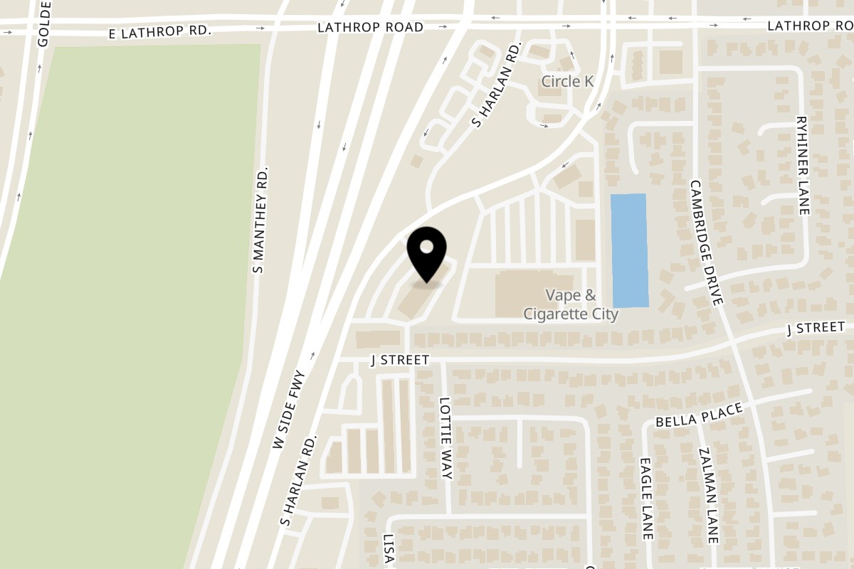 Map showing the location of Barbecue Nation on 15338 S Harlan Rd in Lathrop
